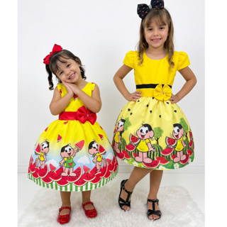 Vestido Infantil Magali Temático Menina Festa Melancia Amarelo em Oferta na Shopee