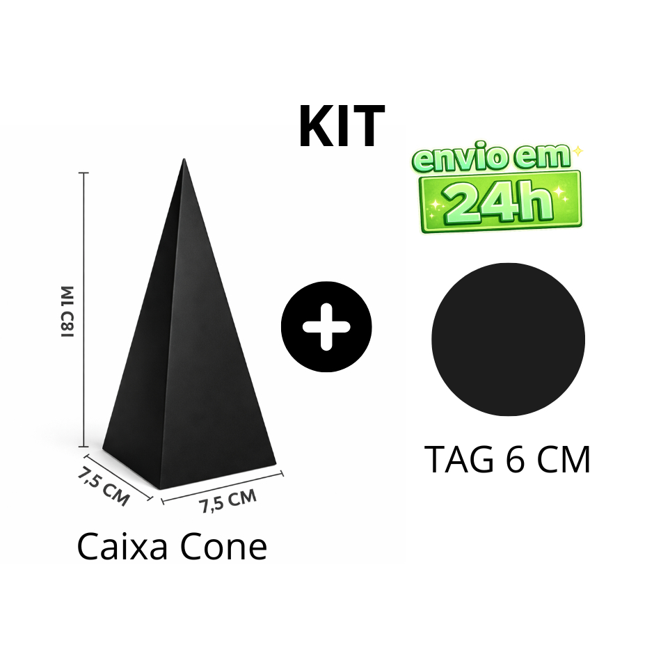 10 Caixa Cone/Pirâmide lisa PRETA para personalizar lembrancinhas para festa