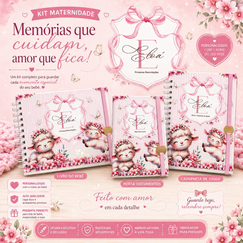 Kit Maternidade Personalizado Completo, Caderneta de Vacina + Livro do Bebê + Porta Documentos