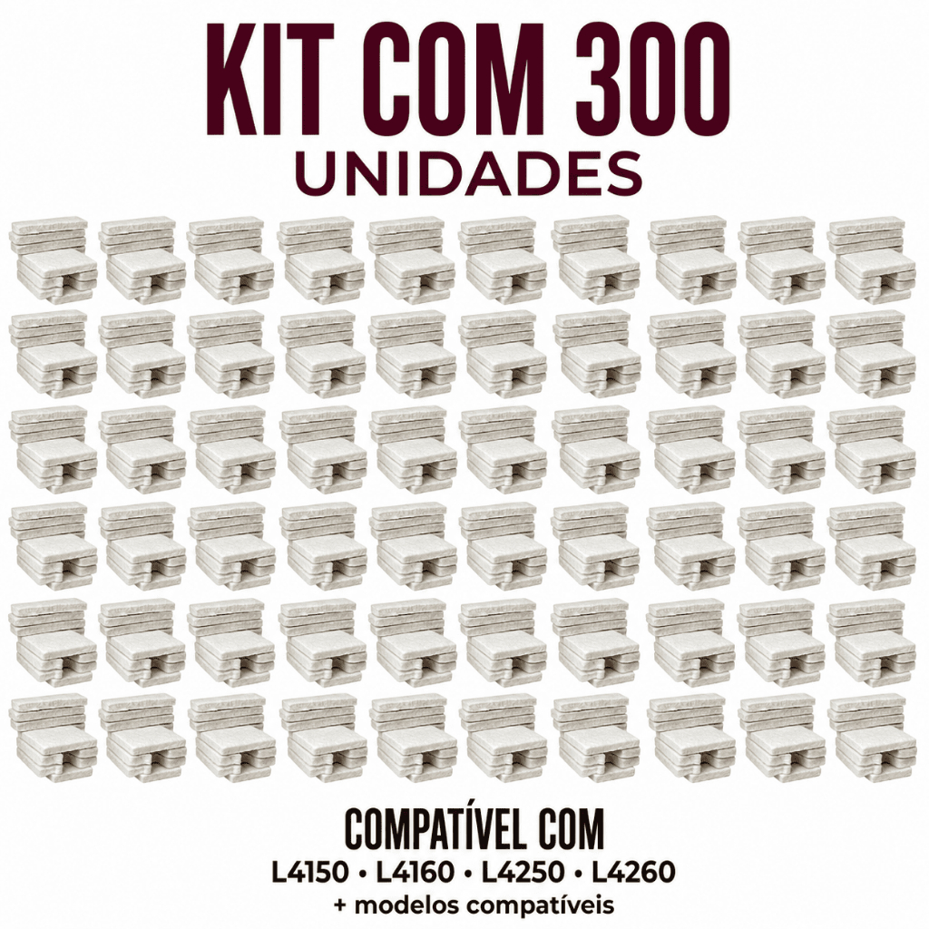 Kit 300 Almofada Absorvente Feltro Epson L4150 L4160 L4250 L4260 Caixa Manutenção Sem Base Sem Poliéster Alta Absorção