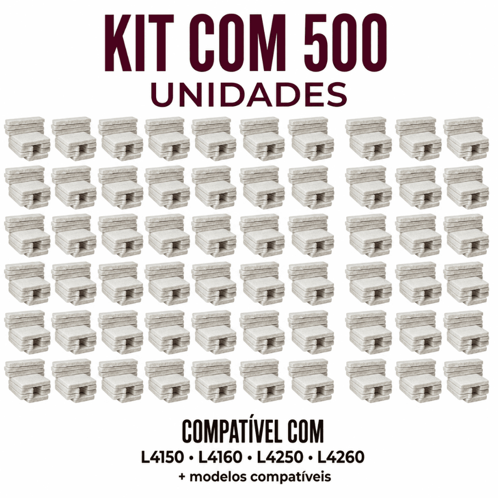 Kit 500 Almofada Absorvente Feltro Epson L4150 L4160 L4250 L4260 Caixa Manutenção Sem Base Sem Poliéster Alta Absorção