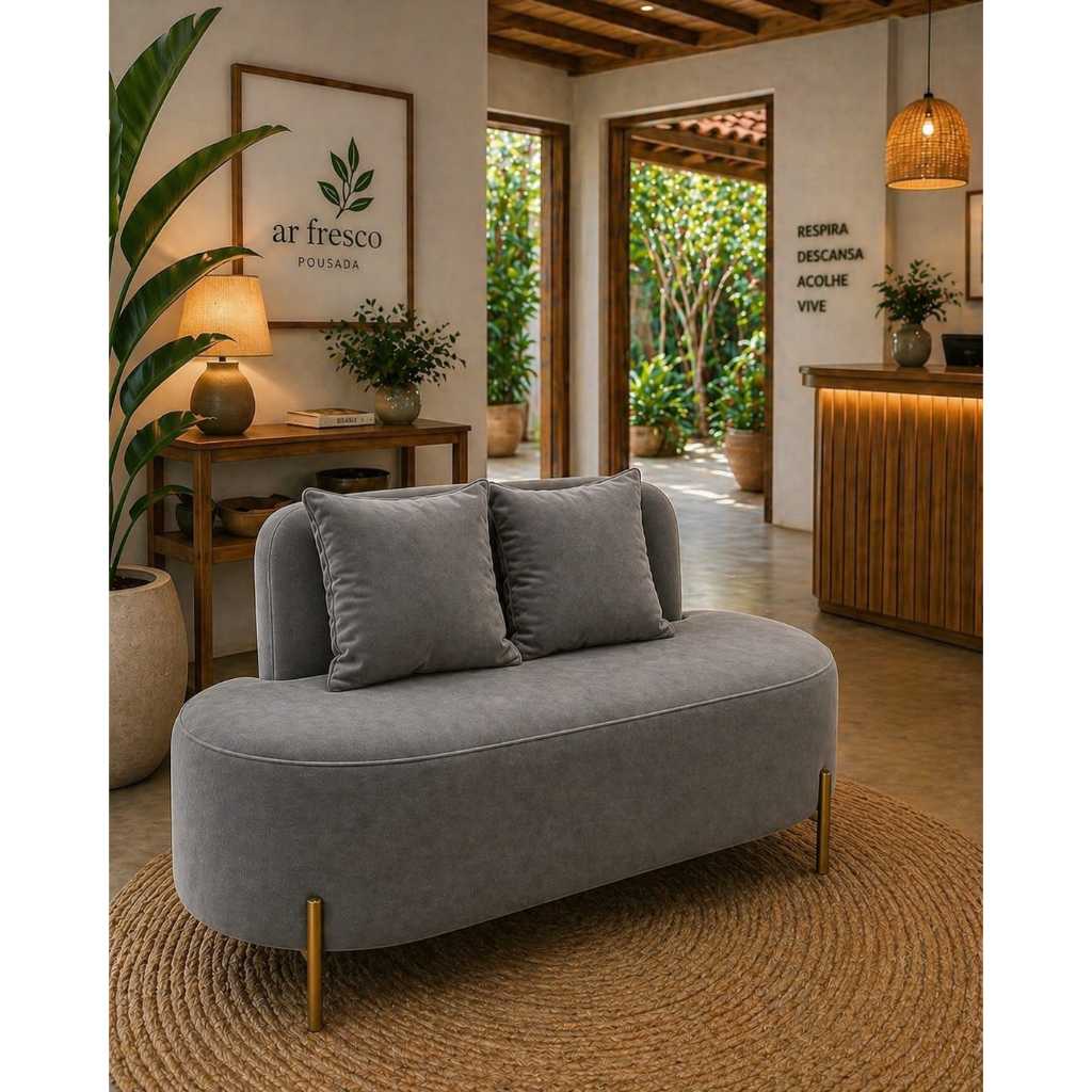Sofa Organico Tecido Veludo 115 Cm Pés de Ferro Reforçado Para Sua Linda Pousada Visammer
