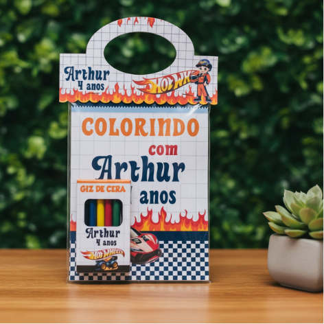 Kit de Livros para Colorir + Mini Giz Nome Personalizado Capa Brilho -Festa Aniversário Lembrancinha Vários os Temas