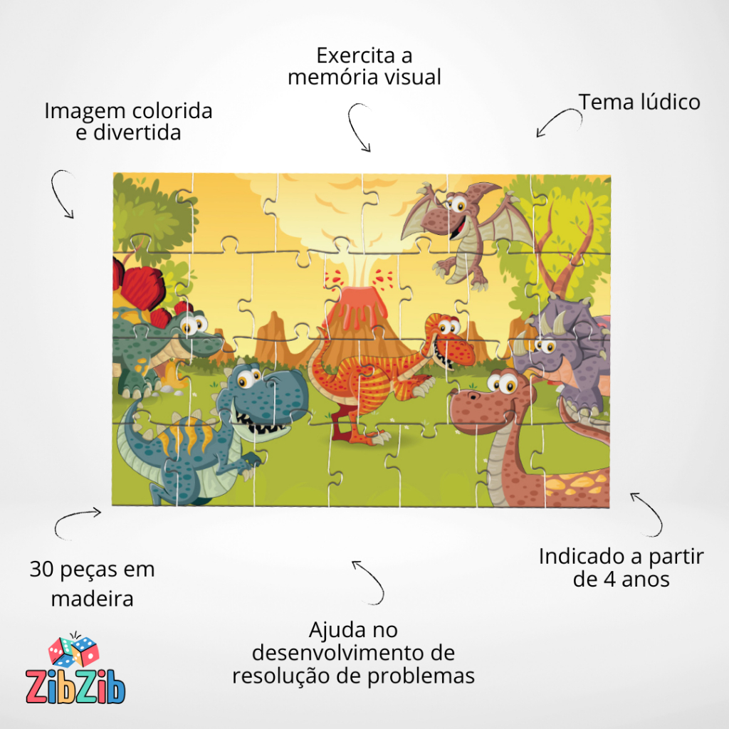Jogo Quebra Cabeça Dinossauro 30 peças em Madeira MDF + 4 anos Pais e Filhos — imagem 2 de 2