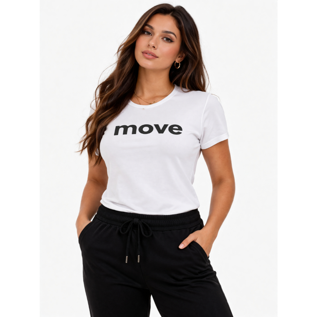 Baby Look Feminina Move Dry Fit Blusa Preta Academia Casual Fitness Camiseta Feminina Estampada Confortável