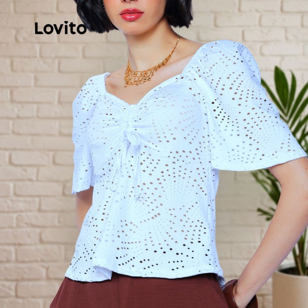 Lovito Blusa Laise Manga Curta Moda Feminina BRBLB777BRL807