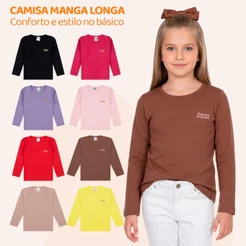 Kit 3 ou 5 Blusas Manga Longa Infantil Bebê Menina Algodão Lisa Feminino Inverno Quentinho de Frio