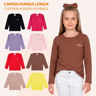 Kit 3 ou 5 Blusas Manga Longa Infantil Bebê Menina Algodão Lisa Feminino Inverno Quentinh…