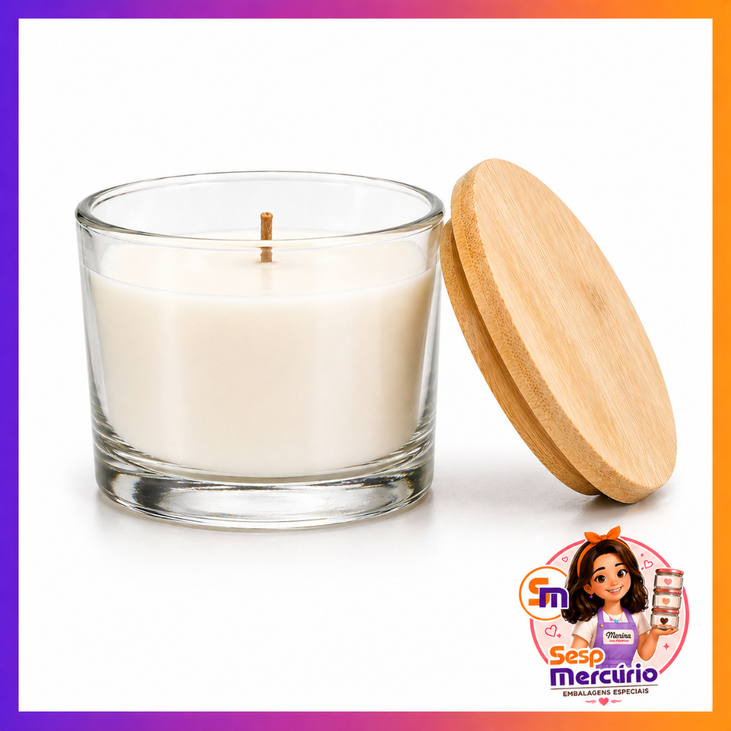 Imagem Potes de Vidro 150ml Com Tampa de Madeira Para Velas Aromáticas e Velas Artesanais