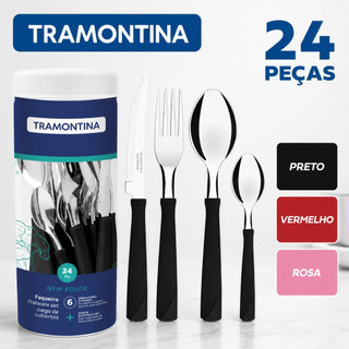 Jogo De Talheres Faqueiro Tramontina Aço Inox New Kolor 24 Peças