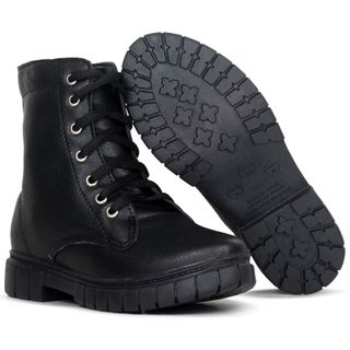 Bota Infantil Tratorada Feminina Coturno Menina Cano Curto Botinha Casual Confortável Antiderrapante Preta