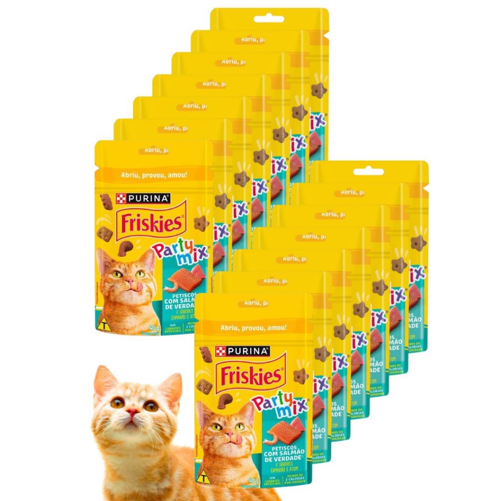 15 Petisco Para Gatos Friskies Party Mix Purina Ração e Alimento Sabor Salmão Adulto Filhote