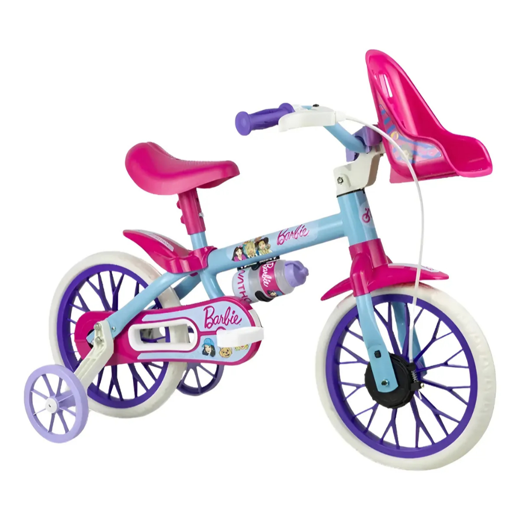 Bicicleta Infantil Aro 12 Barbie com Rodinhas e Garrafinha Bike Ajustável de Pas