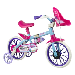 Bicicleta Infantil Aro 12 Barbie com Rodinhas e Garrafinha Bike Ajustável de Passeio Nathor