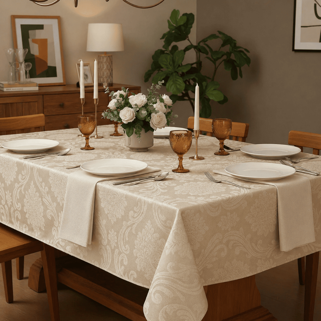 Toalha De Mesa Tecido Jacquard Retangular Durável e Elegante 4/6/8 Lugares Luxo Promoção