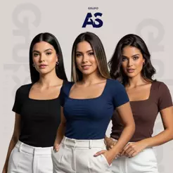 Kit 3 Baby Look Canelado - Casual Básica Dia a Dia Simples Elegante Moda Feminina