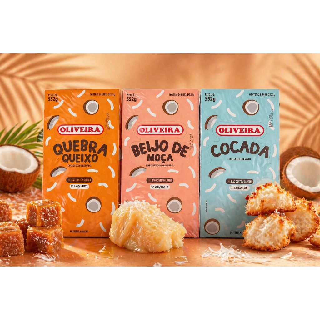 KIT DOCES DE COCO OLIVEIRA ( QUEBRA QUEIXO, BEIJO DE MOÇA E COCADA )