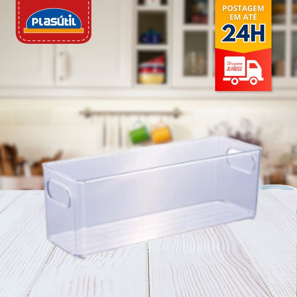 Organizador Multiuso 10x30cm Retangular Geladeira Plastico Acrilico Plasutil