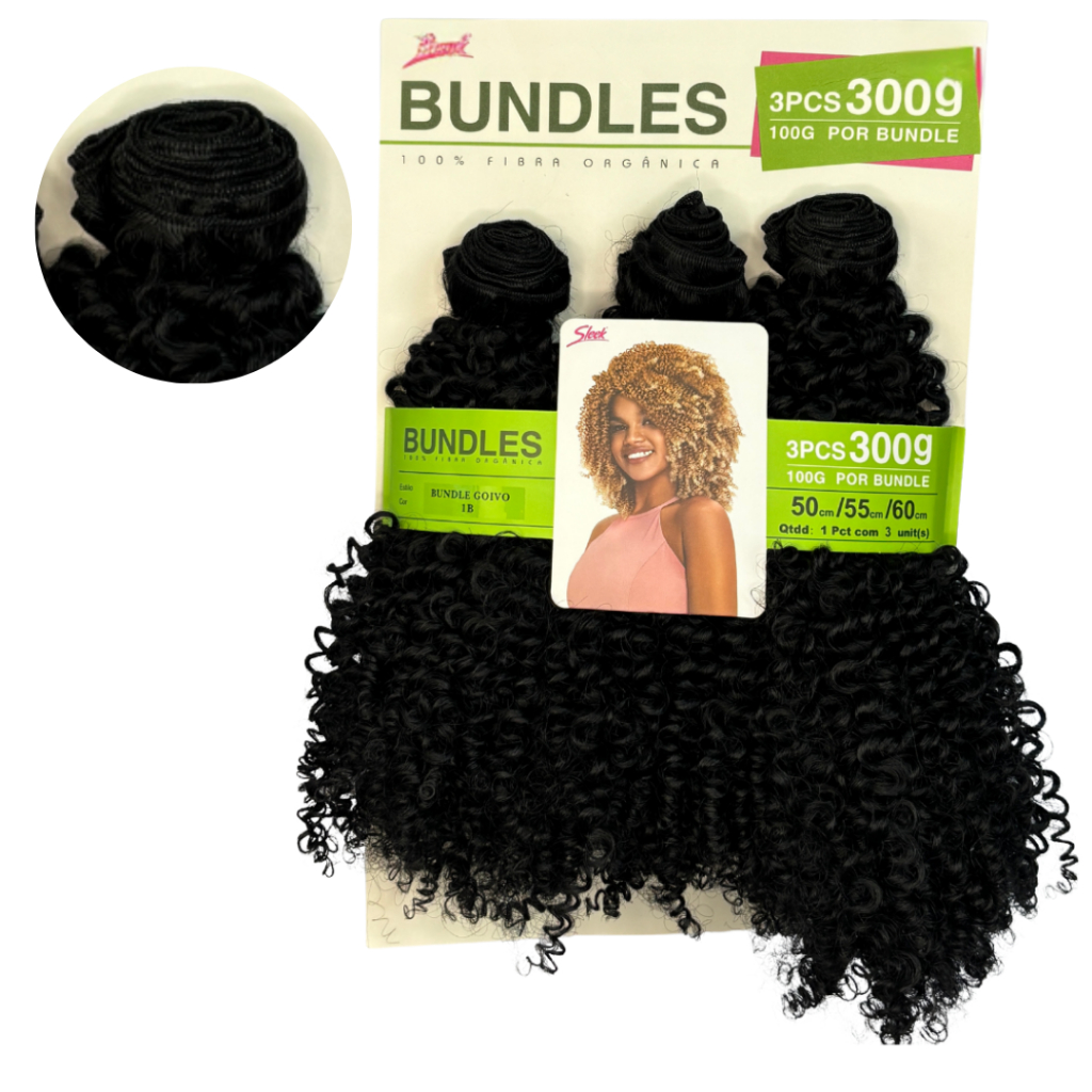 Cabelo Orgânico Sleek Bundles Pacotão 300g Cacheado na Tela Goivo