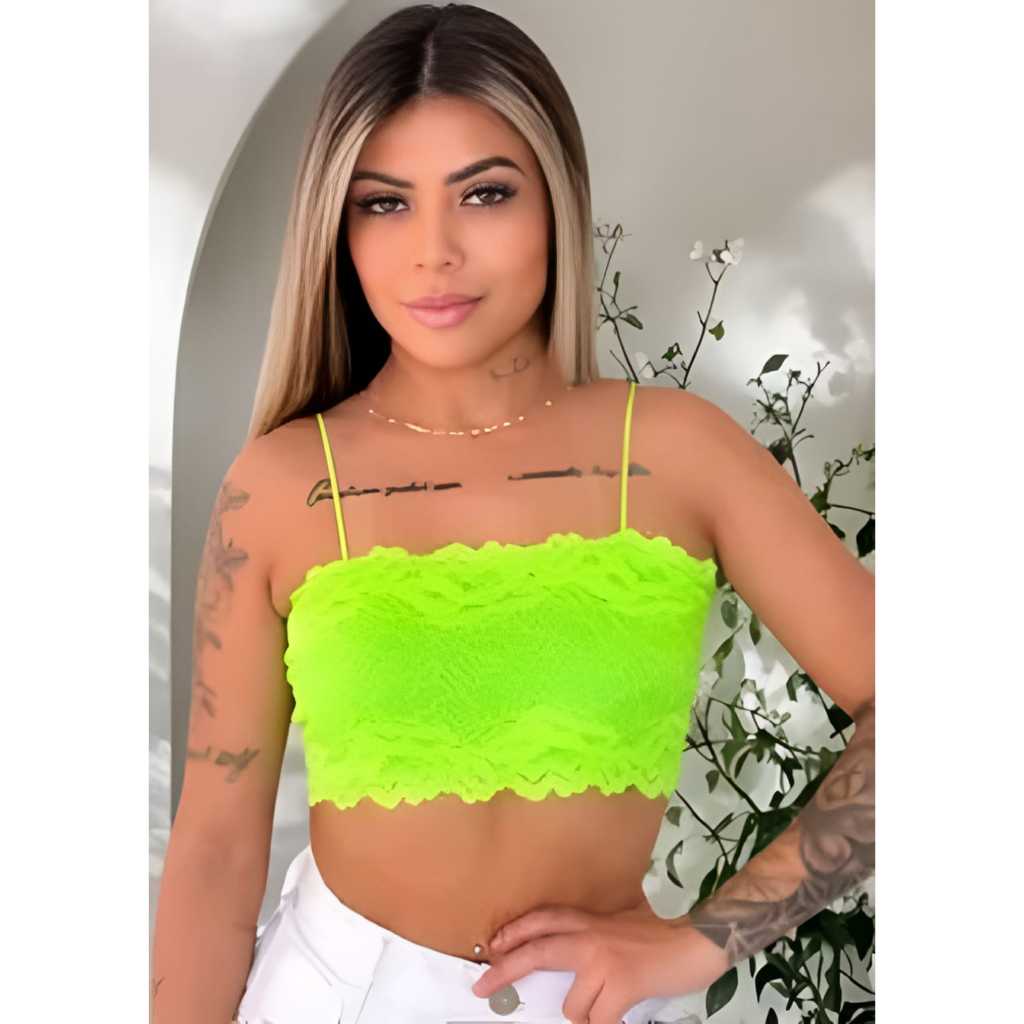 Top faixa de renda com bojo elegante moda feminina