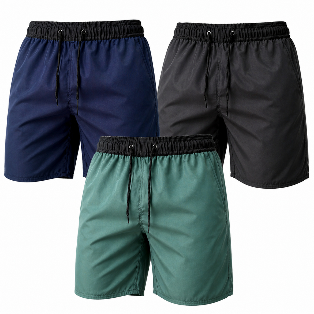 Kit 3 Short Masculino de Elastano Liso Dry Fit Bermuda de Academia Corrida Tactel Secagem Rápida