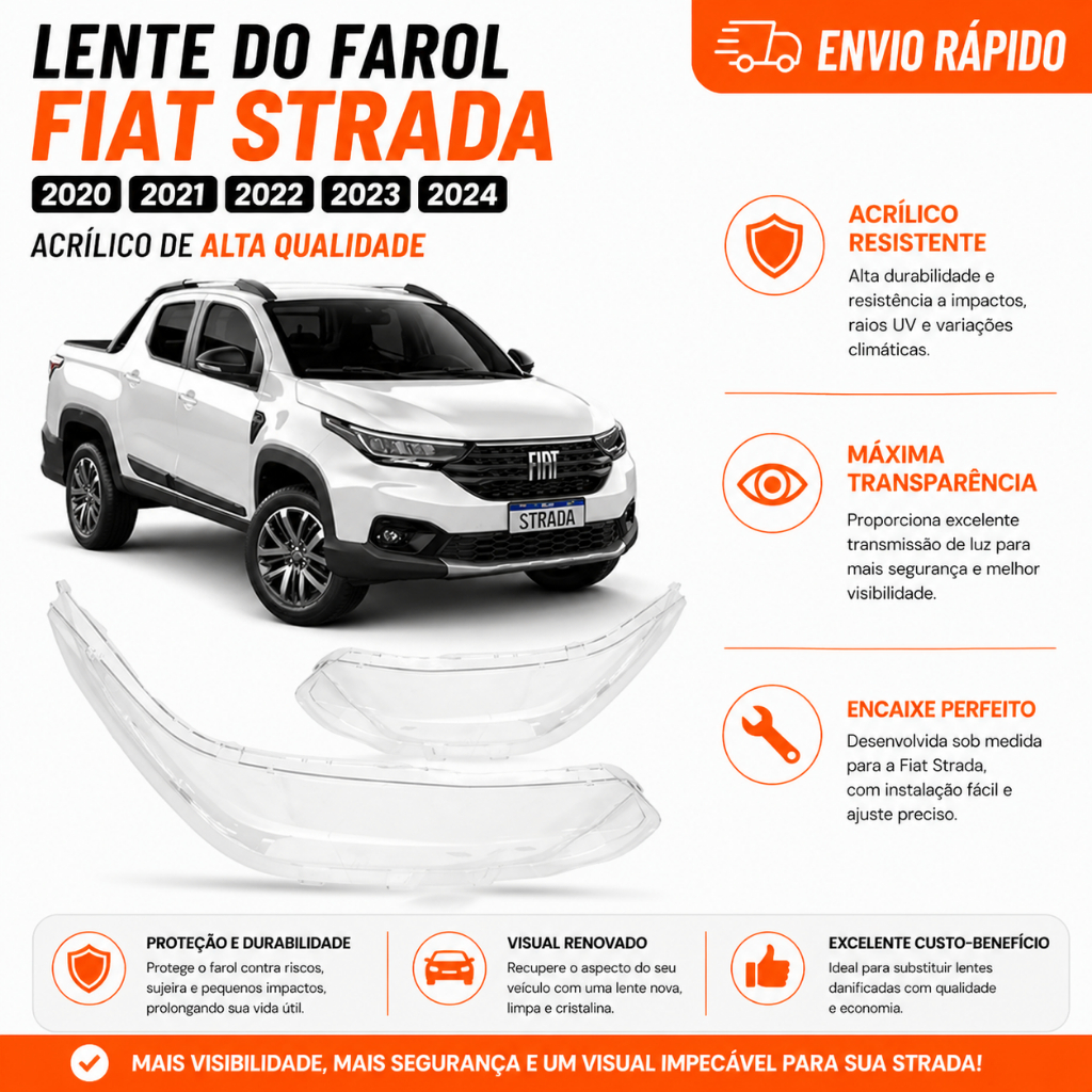 Lente Farol Fiat Strada 2020 2021 2022 2023 2024
