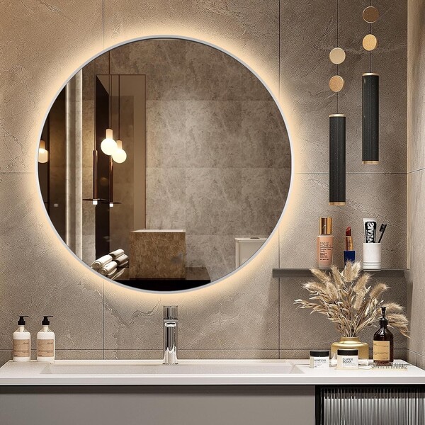 Espelho Redondo  Lapidado 70cm  80cm 90cm Lapidado Lindo Habitare Moderno Decorativo C/ SUPORTE OU LED (REDONDO)