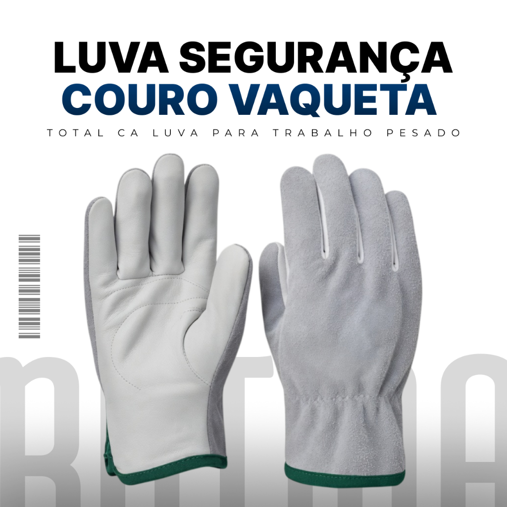 Luva Segurança Couro Vaqueta Total C/reforço Ca Luva vaqueta trabalho pesado reforçada e resistente