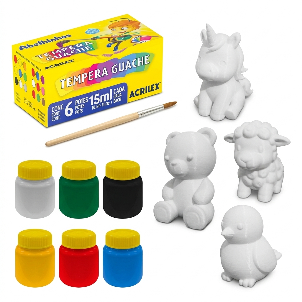 Kit Pintura 3D Brinquedo Educativo Mini Animais Guache E Pincel , Brinquedo, Educativo, Terapia