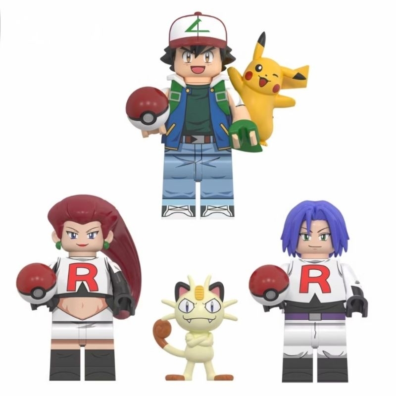 Bloco de Montar Pokemon Ash, Pikachu e Equipe Rocket