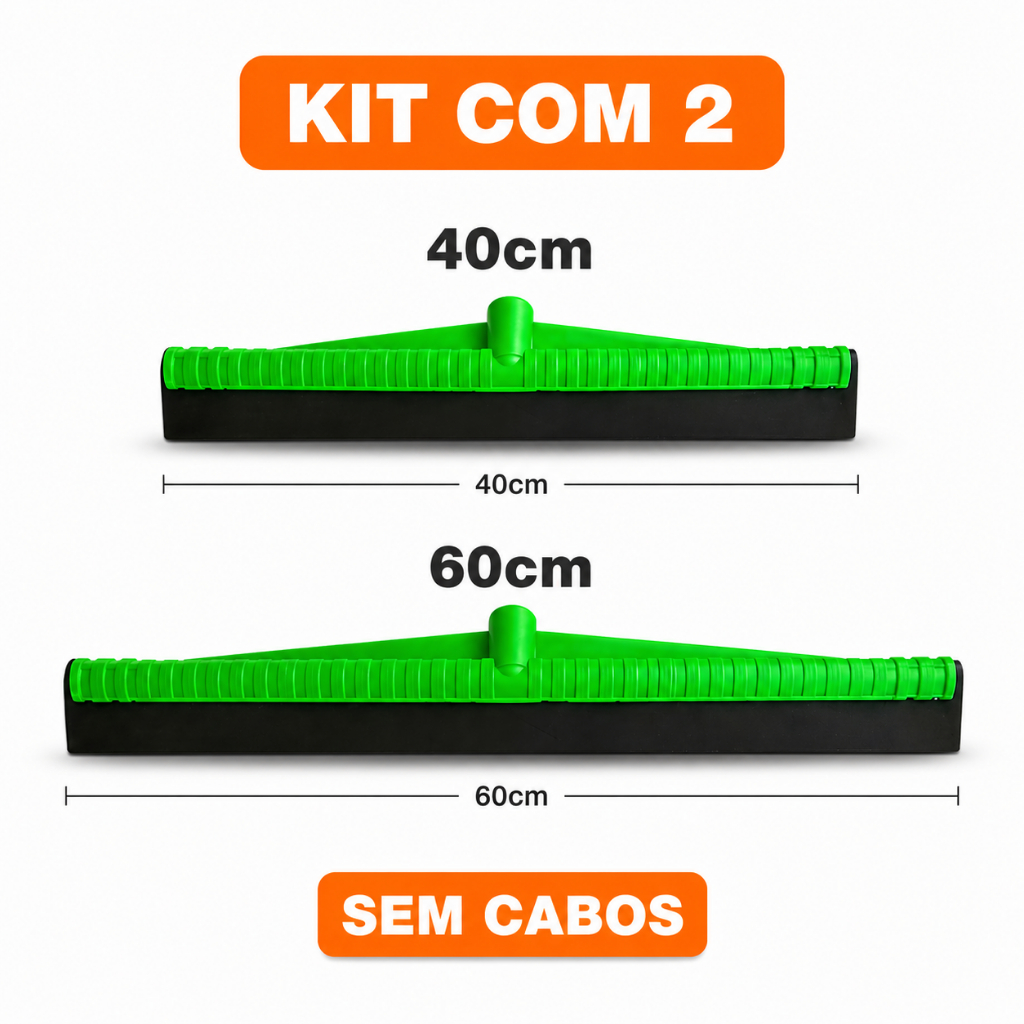 Kit 2 Rodo Puxa E Seca Plástico Borracha Dupla Eva Multiuso | 1 Rodo Grande 60cm + 1 Rodo Médio 40cm