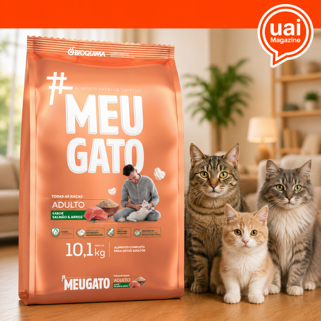 Ração Gato Adulto 10Kg Premium Meu Gato Salmão e Arroz Todas As Raças