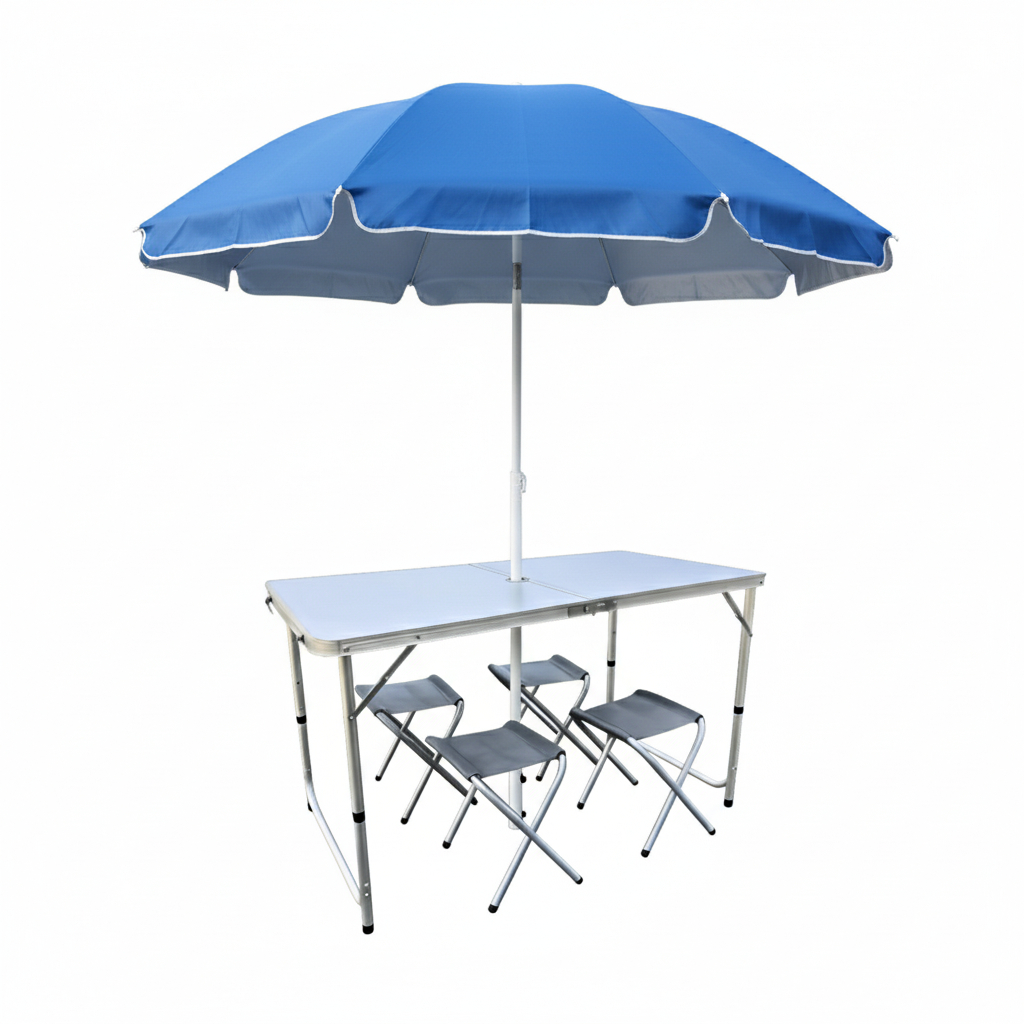 Jogo De Mesa Dobrável 120x60 Com 4 Cadeiras Mesa Camping Dobrável Alumínio Tipo Maleta