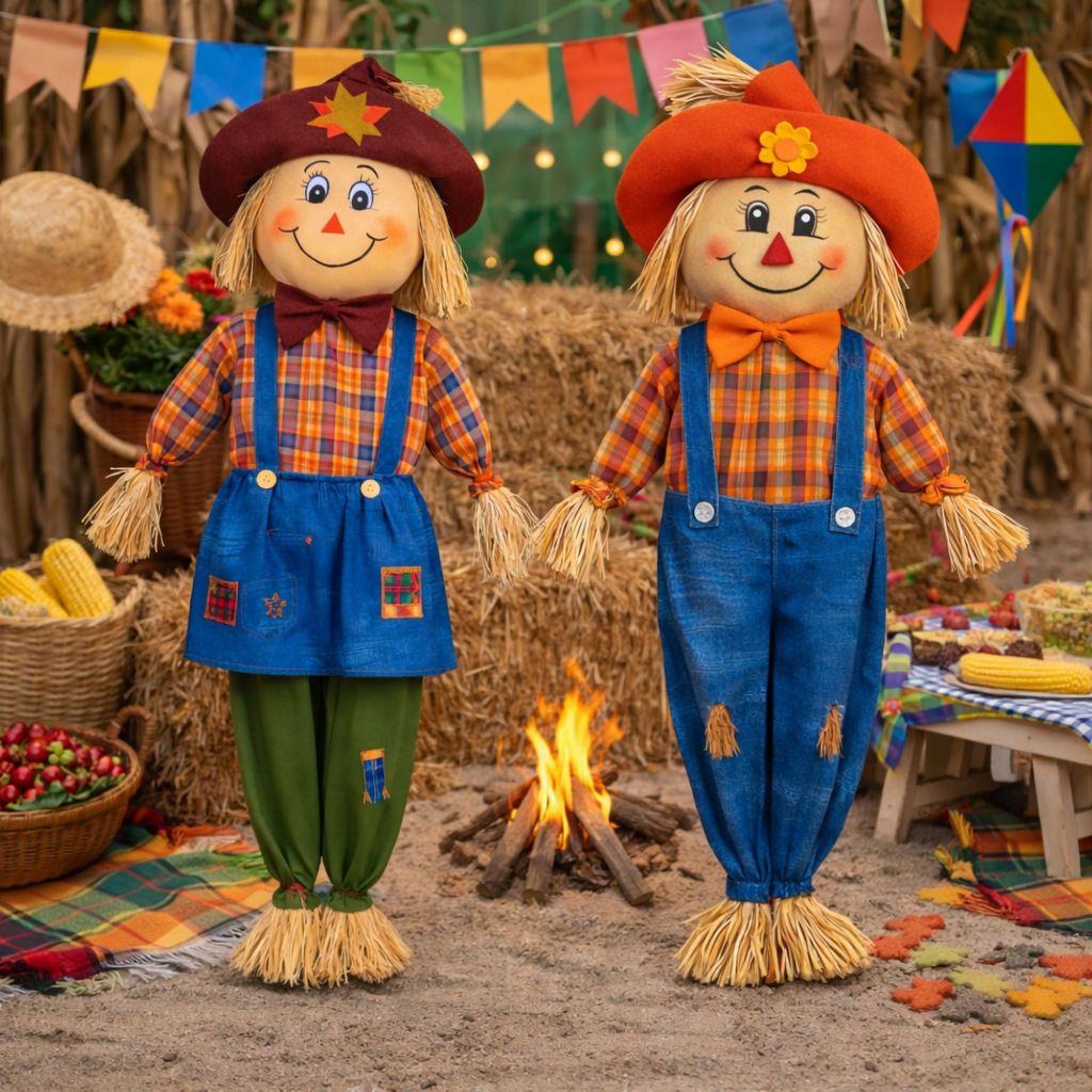 Espantalho Gigante de Palha Decoração Festa Junina Casal Arraiá Enfeite Julino Quermesse Caipira