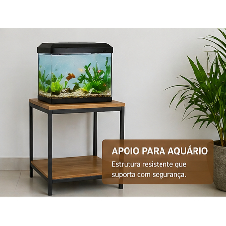 Mesa Lateral Industrial 45x45x52 Madeira e Ferro