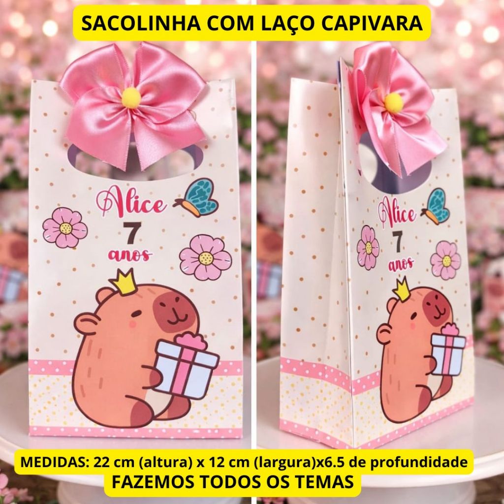 Sacolinhas Personalizadas (PEGUE E E MONTE) CAPIVARA  – Lembrancinha Aniversário, Festa Personalizadas.