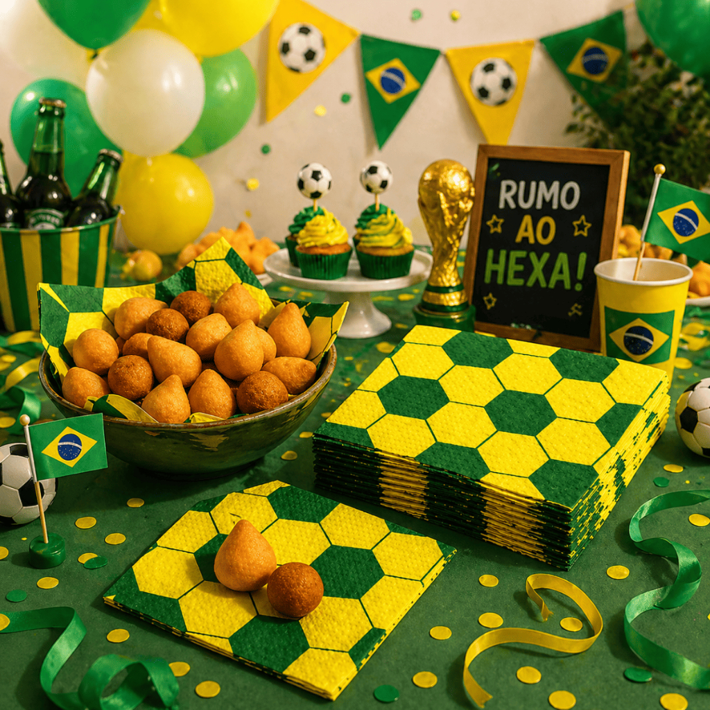 Guardanapo de Papel Crepado C/50 Unidades 19,5x22,5cm Futebol Brasil Copa Do Mundo CampFestas
