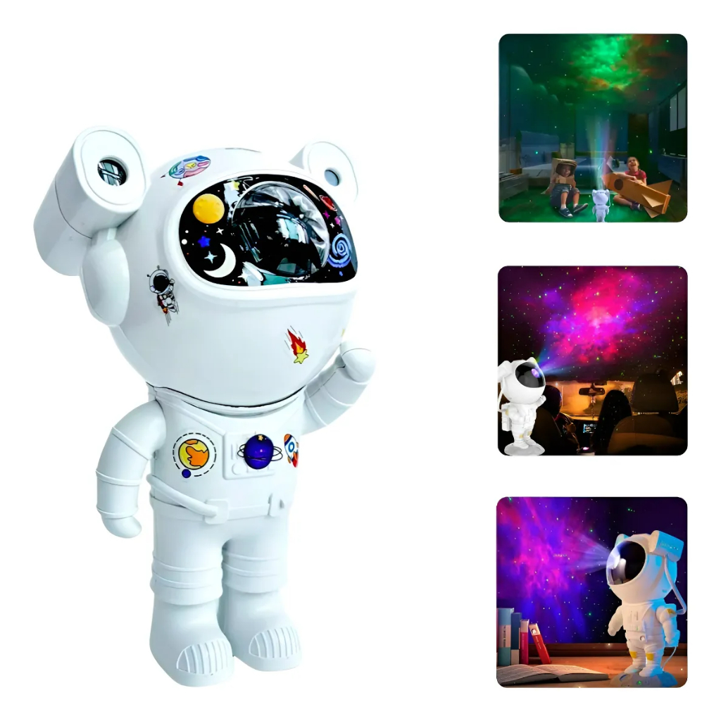 Luminária Projetor de Luz Astronauta Bluetooth Light Céu Estrelado