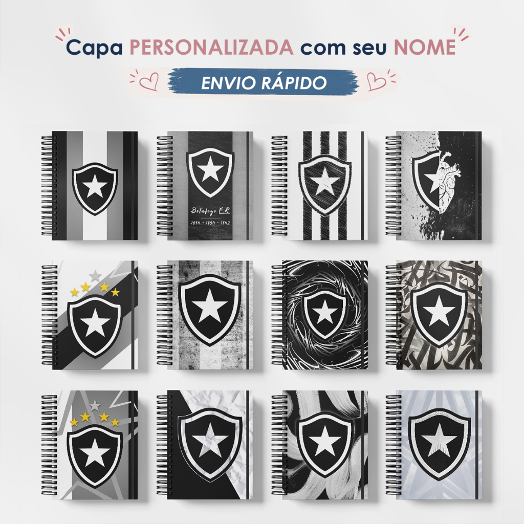 Caderno Botafogo Personalizado com Nome | Escolar Faculdade Presente | Capa dura | ENVIO RÁPIDO