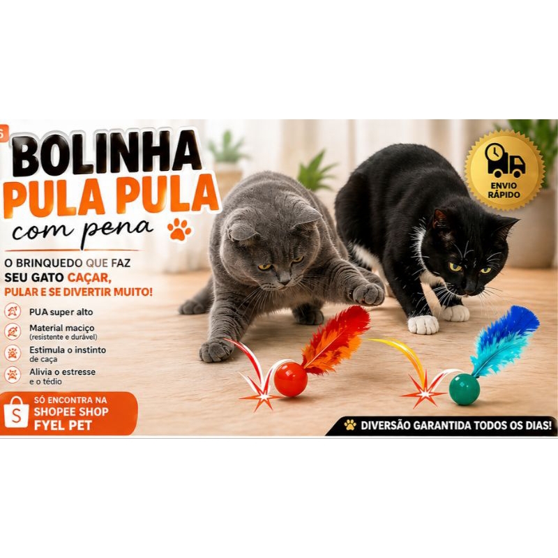 Brinquedo de Gato | Brinquedo para Gato Bolinha Pula-Pula Maciça com Penas | Envio Imediato.
