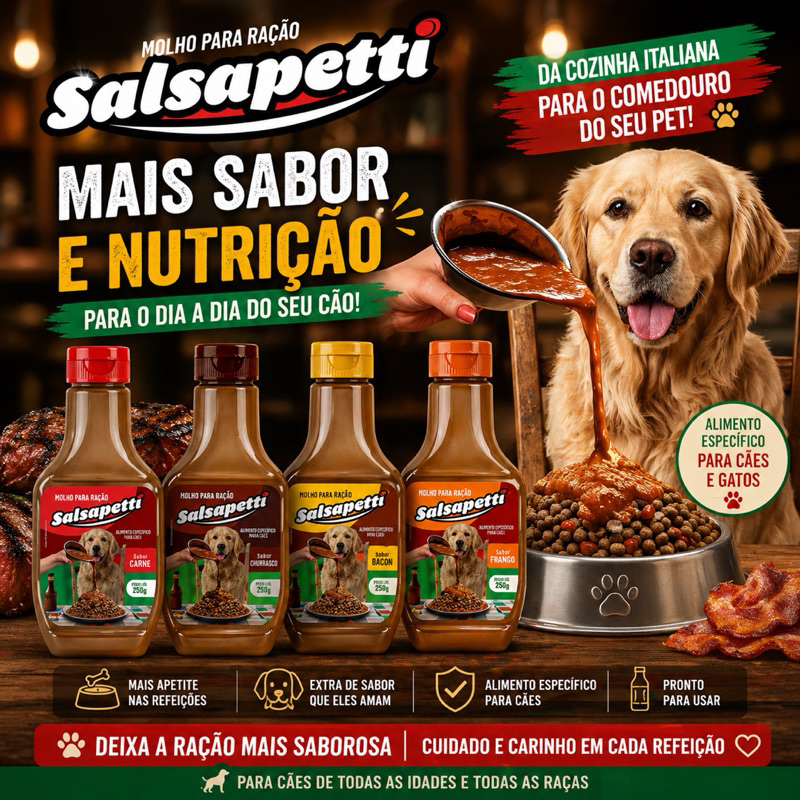 Kit Com 10 Molhos  Para Rações De Cães  Sabor Churrasco, Carne, Bacon e Frango 250 Grs