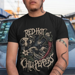 Camiseta Unissex 100% Algodão Estilo Banda de Rock Red Hot Chilli Peppers Camisa RHCP Streetwear