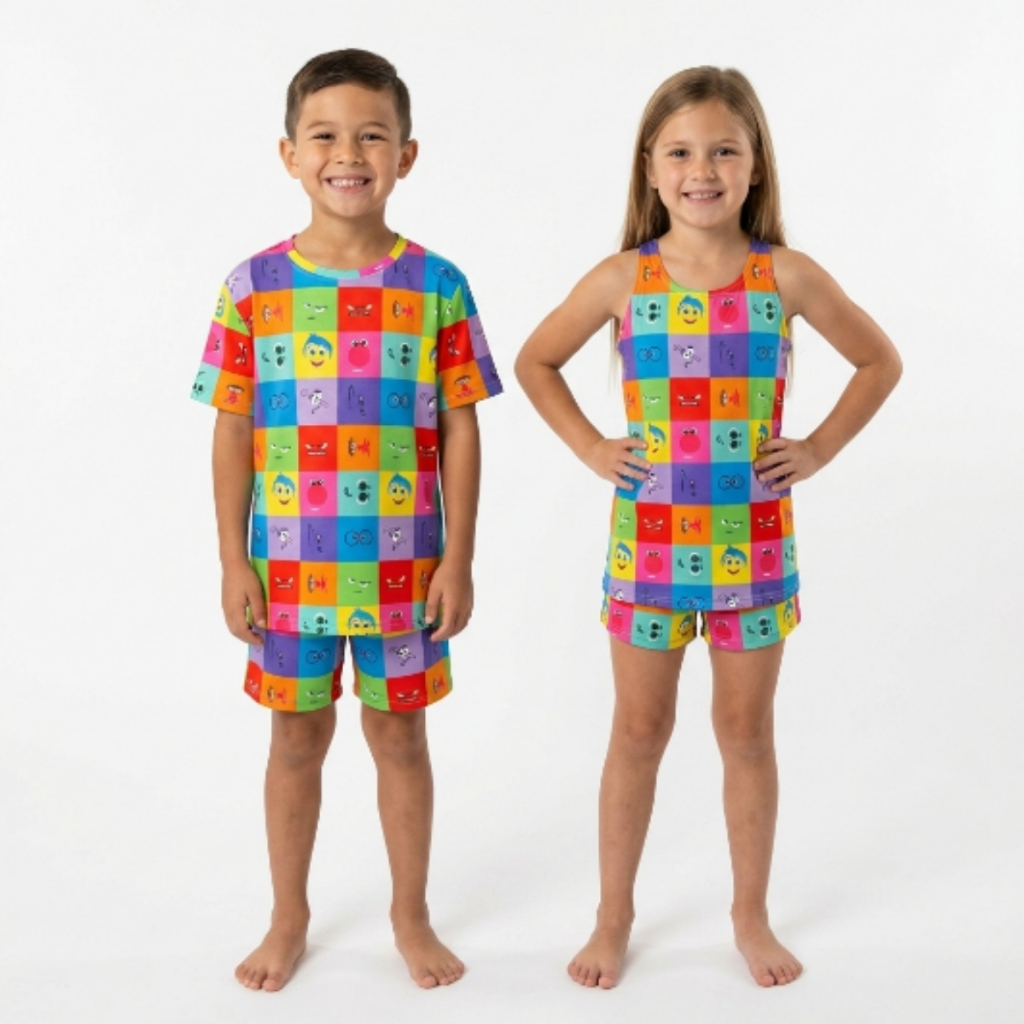 Pijama Infantil Divertidamente Menino Menina Conjunto Curto Personagens Confortável Dormir Unissex