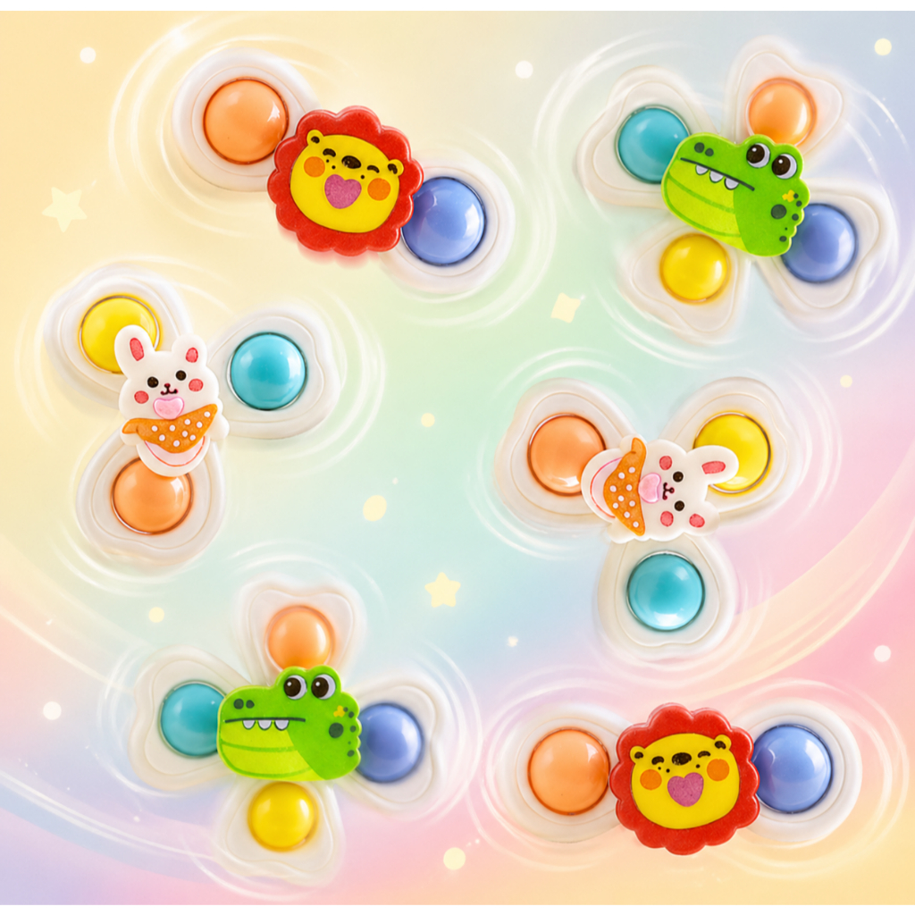 6 Brinquedos Spinner com Ventosa Banho Gira Sensorial Divertido Crianças Bebe Chocalho Carro Gruda