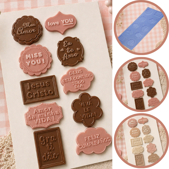 1 ~ 5 PLACA FORMA P/ CHOCOLATE: 1 PLAQUINHAS SENTIMENTOS "2" - LANÇAMENTO PORTO FORMAS COD P875 (CHOCO)
