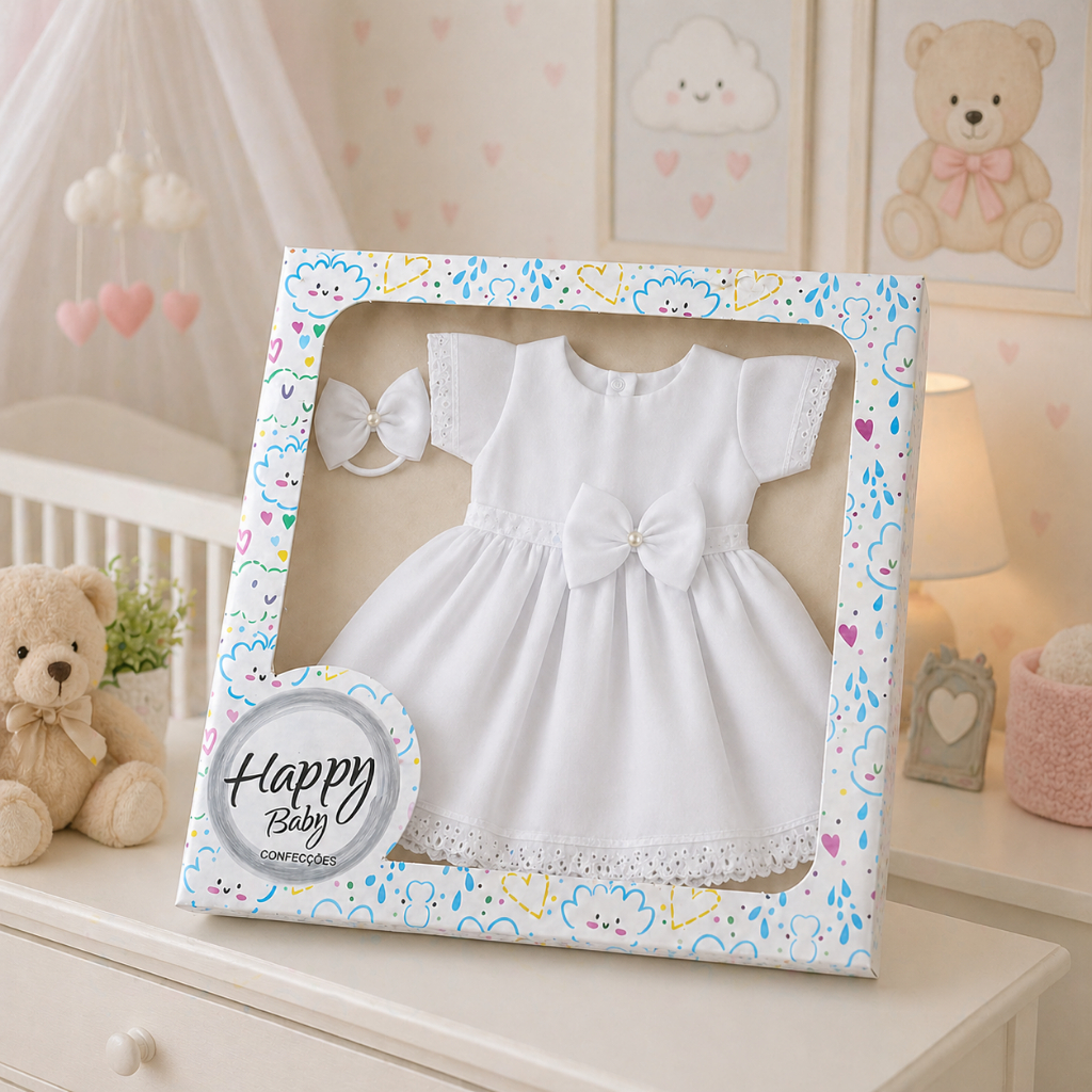 Vestido Bebê Menina Batizado Com Tiara Analu na Caixa Batismo Casamento Daminha