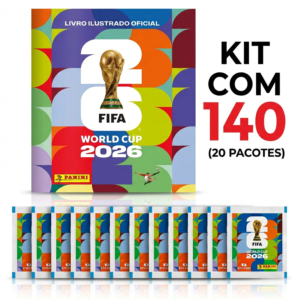 Kit Álbum Ofical Copa Do Mundo 2026 + 140 Figurinhas 20 Envelopes