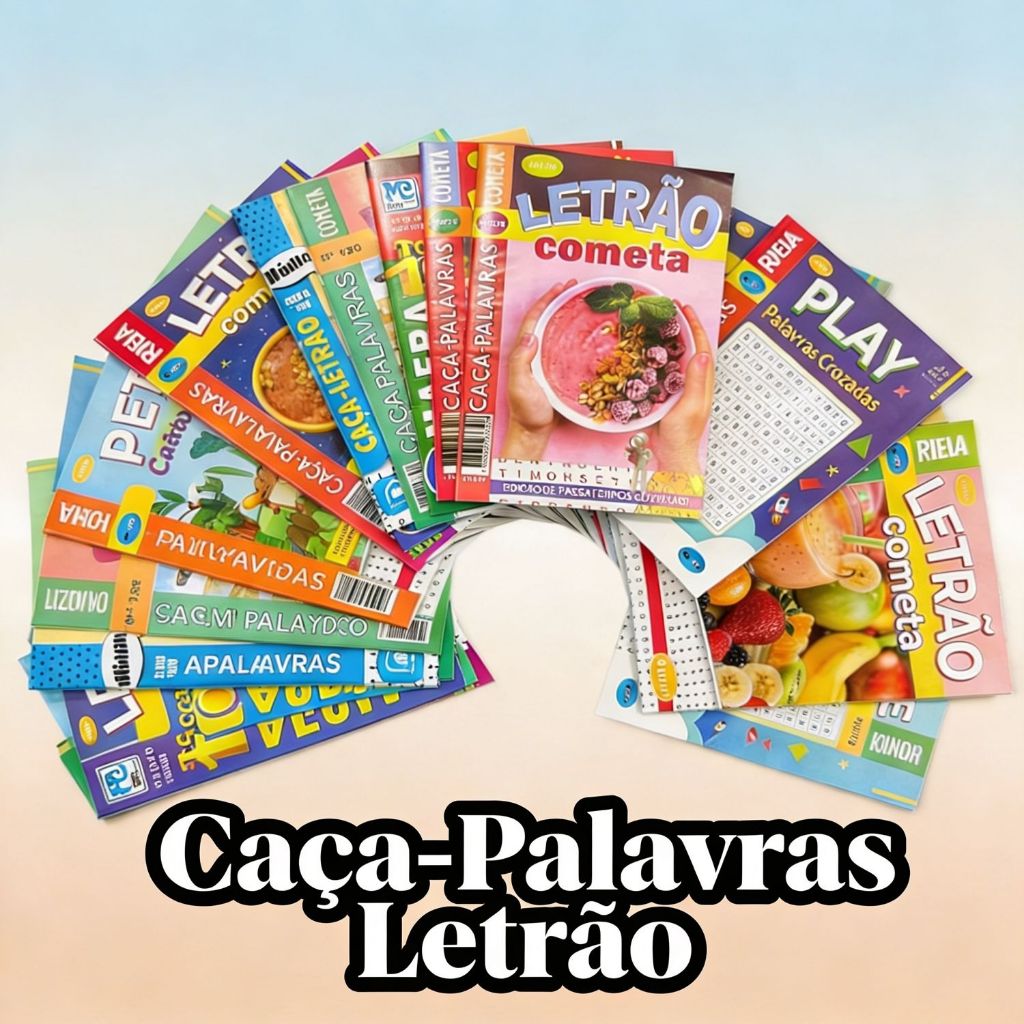 Kit com 45 Caça Palavras Letrão – Revistas Passatempos com Letras Grandes
