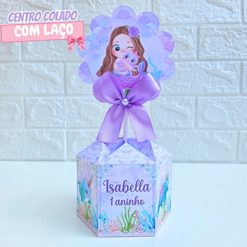 Centro de Mesa Festa Infantil Sereia Cute | Sextavada | Personalizado | Lembrancinha| Aniversário