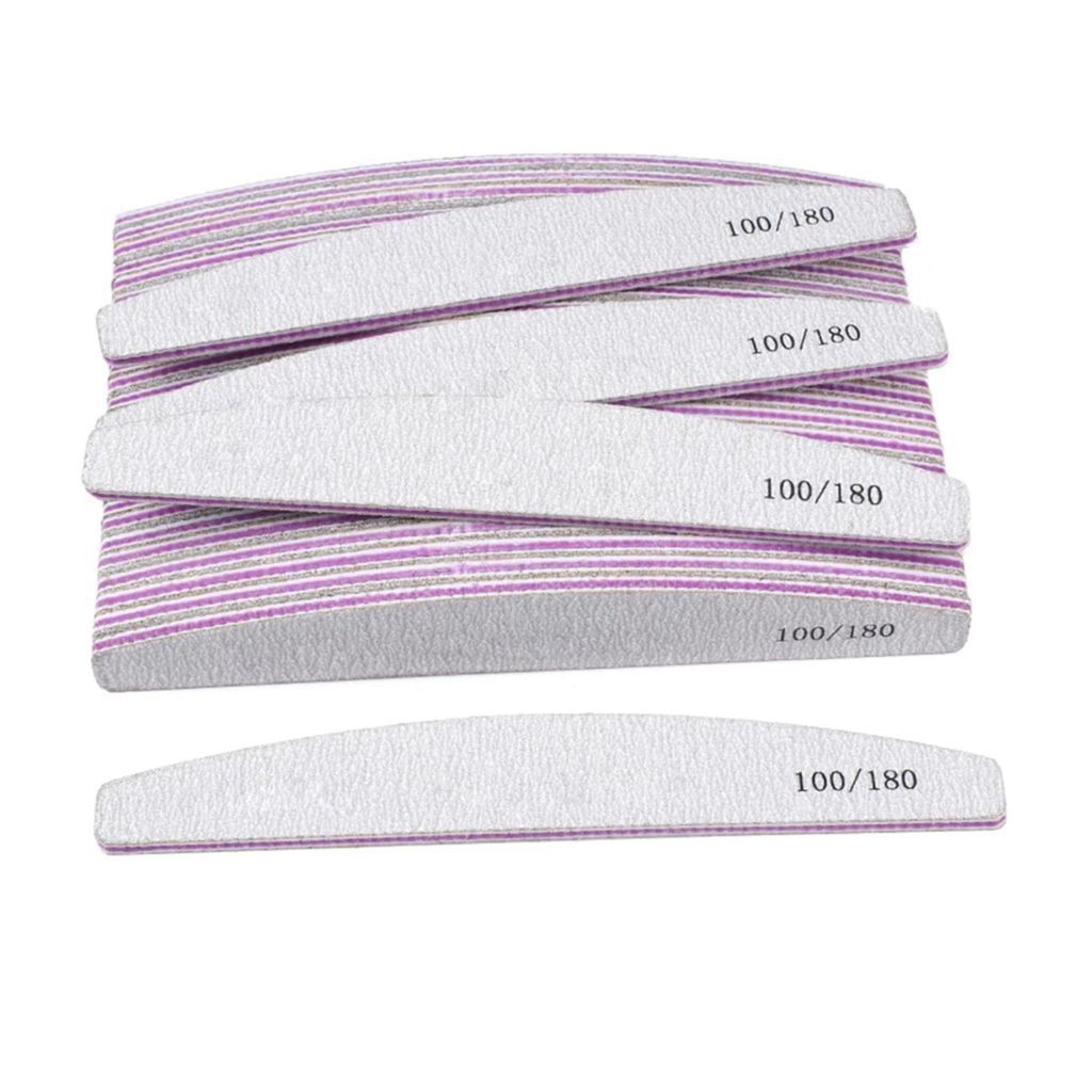 Kit 10/20/30/40/50 Lixas de Unha Bumerangue Lavável 100/180 Boomerang Banana Alongamento Gel Fibra